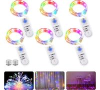 LED Fairy Lights Battery with Timer, 6 Pieces 2 m 20 LED Micro Battery Operated Copper Wire Fairy Lights Christmas Lighting for Room, Indoor, Christmas, Outdoor, Party, Wedding, DIY