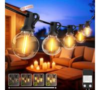 LED Fairy Lights Outdoor 15 m - 【Timing Dimmable】 Outdoor Fairy Lights Power with 18 + 1 G40 Bulbs Outdoor Waterproof Warm White Retro Fairy Lights Bulbs for Party Patio Gardens Patio