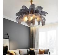 LED Feather Ceiling Light - Modern Indoor Pendant Lamp for Home, Bedroom, Di Room, Living Room - D80CM Grey Warm White Design