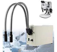 LED Fiber Optic Microscope Light, 30W Dual Gooseneck Illuminator, 6000K Cold Light Source with Adjustable Brightness & Aperture for Shadow-Free Laboratory Inspection