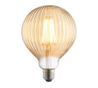 LED Filament Lamp Bulb Amber Tinted 4W E27 LED Ribbed Glass Gobe Warm White | 400 Lumen Output - 2000k Warm White - Non-Dimmable Light Bulb - Vintage Lighting Accessory