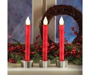 Led Flameless Advent Candles H24Cm Battery Operated With Star Stands No Drips Or Soot