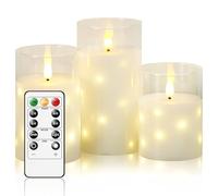 LED Flameless Candles, Built in Hidden String, Battery Candles Flickering Set, Glass Real Wax, 11 Key Remote Control and 24 Hour Timer, 3 Groups, H 4 "5" 6 "(White)