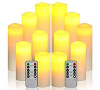 LED flameless Candles, Fireplace Decorations, Battery Candles, 12 Ivory Wax Candles, with Remote Timer (Without Batteries).