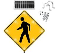 LED Flashing Pedestrian Crossing Sign - Solar Powered 24" 30" Blinking Crosswalk Sign for Traffic Safety, Road Warning, Neighborhood Use
