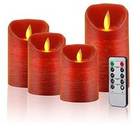 LED Flickering Flame Candles 4pcs with Remote Control Timer, 7.5x9/10.5/12.5/15.5cm, for Wedding Decoration, Church, Party, Garden, Red