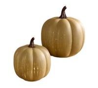 LED Flickering Pumpkin Lights, Resin Battery Operated Pumpkin Night Light Decoration for Halloween Thanksgiving Autumn Table Centerpiece Indoor Outdoor (Beige, 18+15cm)