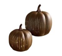LED Flickering Pumpkin Lights, Resin Battery Operated Pumpkin Night Light Decoration for Halloween Thanksgiving Autumn Table Centerpiece Indoor Outdoor (Brown, 18+15cm)