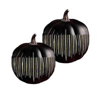 LED Flickering Pumpkin Lights, Resin Battery Operated Pumpkin Night Light Decoration for Halloween Thanksgiving Autumn Table Centerpiece Indoor Outdoor (black, 18+15cm)