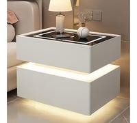LED Floating Nightstand, Wireless Charging Night Stand With Drawers, Smart Bedside Table For Bedroom Living Room Office