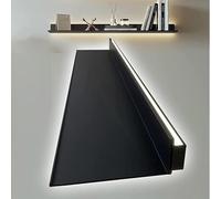 LED Floating Shelves Heavy Duty Metal Display Shelf Wall-Mounted Aluminum Plant & Book Shelf Lighted Stand for Home Bar Bathroom - Black 60cm/23.6in