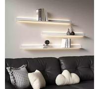 LED Floating Wall Shelf, 24in Metal Display Shelf with Integrated Light, White Wall-Mounted Shelf for Living Room, Stylish Home Décor Solution