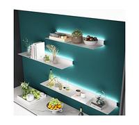 LED Floating Wall Shelf - Modern Rustic Metal Decor for Bathroom Living Room Bar Entryway - White 80x20x6cm Stylish Storage & Ambient Lighting Solution