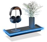 Led Floating Wall Shelves ,black Display Shelf With Blue Neon Light For Gaming Setup Or Bedroom Decor