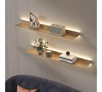 LED Floating Wall Shelves Illuminated Metal Shelves for Bar & Bathroom Stylish Light-Up Storage Solution for Home Décor Gold Finish (150x23cm)