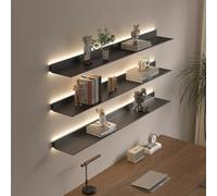 LED Floating Wall Shelves - Illuminated Metal Storage Shelves for Bar Countertop & Bathroom Décor - Modern Black Design (Size: 90x23cm)