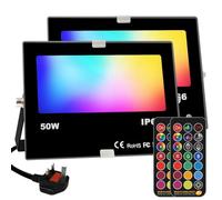 LED Flood Light Outdoor 50W, Colour Changing RGB FloodLight, Timing, Remote Control Included, IP66 Waterproof