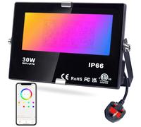 LED Flood Lights RGB Colour Changing 300W Equivalent Outdoor, 30W Bluetooth RGBW Smart Floodlight APP Control, IP66 Waterproof, Timing, 2700K & 16 Million Colours for Garden Stage, DUSKTEC