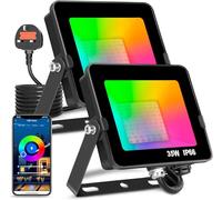 LED Floodlight Outdoor or Indoor 35W Smart RGB Colour Changing Flood Lights Bluetooth APP Control IP66 Waterproof dimmable Atmosphere Light for Decorative Stage Landscape Garden, UK 3 pin Plug(2 Pack)