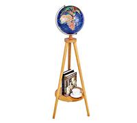 LED Floor Lamp Vintage Illuminated Globe, Educational World Map Standing Lamp with Wooden Base - Physical English Language Globe, Perfect Geography Table Lamp