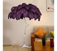 LED Floor Lamp with Dimmable Light and Natural Ostrich Feather Shade, Standard Height for Home Office Decor