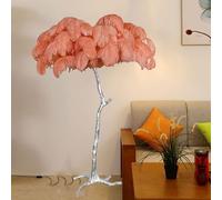 LED Floor Lamp with Dimmable Light and Natural Ostrich Feather Shade, Standard Height for Home Office Decor