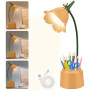 LED Flower Desk Lamp Cordless Table Light - Rechargeable Desk Lamp for Children, YELLOW Cute Cordless 3 Color Modes Dimmable Touch Control USB Girls Bedside Lamp Desk Light for Children Reading Study