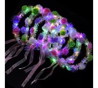 LED Flower Wreath Headband, Luminous Crowns, Flower Garland, Boho Floral Crown, Wedding, Festival, Hit Party, Concert Headpiece, Women Girls (Silver Glitter Foam Flower, Pack of 1)