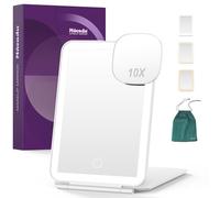 LED Foldable Travel Makeup Mirror - 5x7 inches 3 Colors Light Modes USB Rechargeable Touch Screen, Portable Tabletop Cosmetic Mirror for Travel, Cosmetic, Office (White)