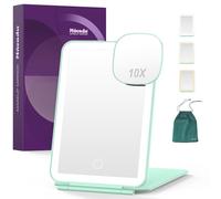 LED Foldable Travel Makeup Mirror - 5x7 inches3 Colors Light Modes USB Rechargeable Touch Screen, Portable Tabletop Cosmetic Mirror for Travel, Cosmetic, Office (Green)