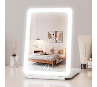 LED Folding Travel Makeup Mirror with 3 Color Lighting(1X), Rechargeable Portable USB Vanity Mirror with Small Magnifying Mirror, Tabletop Cosmetic Mirror for Travel, Bathroom, Beauty Needs(White)