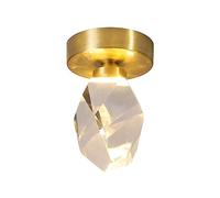 LED Full Copper Vintage Luxurious Ceiling Lamp, Nostalgia Semi Flush Mount Ceiling Lights with Crystal Shade, Single Head Close to Ceiling Lighting for Aisle Balcony Corridor