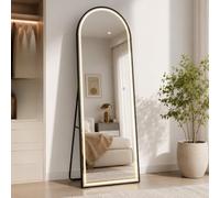 LED Full Lenght Mirror 160x50cm Black Arched Floor Standing Mirror with Lights, 3 Colour LED Modes, Tempered Safety Glass, UK Plug