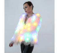 Led Fur Coat For Women Rainbow Sparkly Light Up Jacket White Furry Rave Costume L