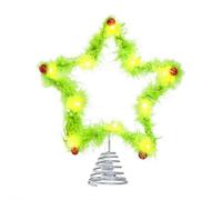 LED Furry Star Tree Topper for Christmas, Light Green Fluffy Iron Wire Tree Topper with Lights, 9.8 Inch Christmas Decoration for Home Party Festive Decor (with light)