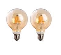 Led G95 8W E27 Dimmable Led Filament Edison Screw Warm White 2700K Amber Glass 800Lmn Light Bulb (Pack Of 2)