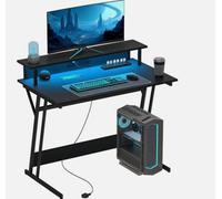 Led Gaming Desk With Power Outlets And Monitor Stand 100 X 60Cm Black