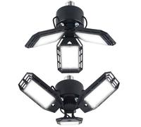 LED Garage Ceiling Lights 2Pcs Fan-Shaped 3 Panel 90° Adjustable - E26/E27 6500K Fast Heat Dissipation Light for Basement Workshop