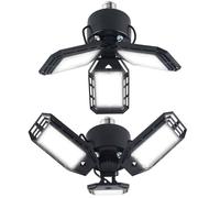 LED Garage Ceiling Lights 2Pcs Fan-Shaped 3 Panel 90° Adjustable Garage Light E26/E27 6500K Fast Heat Dissipation Multi-Purpose Light Fixture for Basement, Workshop