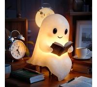 LED Ghost Reading Book Lamp Christmas Decor Lamp Halloween Decoration Ghost Lamp Light 3D Ghost Statue Night Light Children's Book Lamp Cute Ghost for Readers (Small)