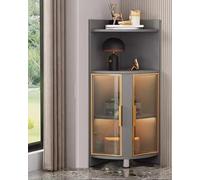 LED Glass Display Cabinet - Modern Free Standing Corner Bookshelf for Home & Office, Curio Figurine Storage, Stylish Showcase for Collectibles & Decor