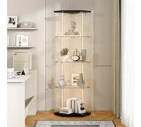 LED Glass Display Case with Lock 1 Door & 4 Shelves Transparent Showcase for Collectibles Perfect Storage Solution for Living Room and Displaying Treasures
