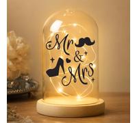 LED Glass Dome Wedding Gift for Couple, Mr and Mrs Gifts, Romantic Night Light, Light Up Glass Dome Decoration with Wooden Base, Wedding Gift for Wife Husband Bride Groom Engagement Anniversary