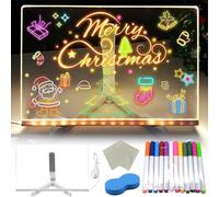Led Glow Drawing Board, Light Up Acrylic Message Board 12 Colors Pen/Stand/Eraser, Luminous Note Board with Colors, Rewritable Arts Doodle Magic Board Suitable for Office School Home (30x20CM)