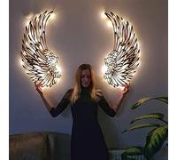 LED Glowing Angel Wings Wall Decor - Large Metal Wall Sculpture for Home Bedroom Living Room Garden - Indoor Outdoor Wing Art Wall Hanging