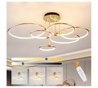 Led Gold Ceiling Light, 6 Round Ring Design/ Ø105cm Chandelier, 145W Stepless Dimmable, Creative Metal Electroplate Pendant, Modern Lamp for Bedroom Living Children Office Study Kitchen Hallway