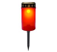 LED Grave Candles Grave Light,Flameless LED Solar Candle Lamps with Ground Stake,Eternal Light Electric Flickering Candle Light,Waterproof Memorial Candle Lamp for Outdoor Cemetery Ritual (Red-)