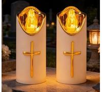 LED Grave Lights for Outdoors, 2 LED Grave Candles, Funeral Light, Battery-Operated Grave Light, Reusable Cemetery Candle, Memorial Candle, Grave Candles with Flickering Effect Like a Real Candle