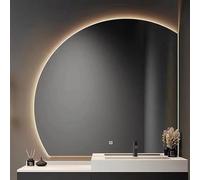 LED Half-Circle Bathroom Mirror Frameless Wall Vanity Mirror with Smart Touch Control Dimmable 3 Color Settings Right Undercut 80CM - Elegant & Functional