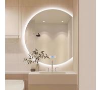 LED Half-Cle Bathroom Mirror Modern Demisting Mirror with Human Induct Left/Right/Down Cut 3-Color Dimmable for Ultimate Convenience and Sle